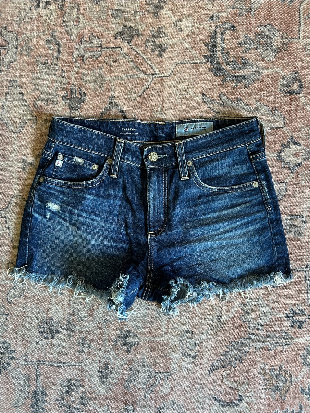 AG Adriano Goldschmied The Bryn Ex-Boyfriend Dark Blue Cutoff Denim Shorts